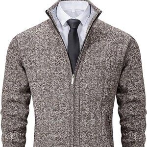 NWT Men's Full Zip Stand Collar Knitted Sweater with Pockets & Lining Small